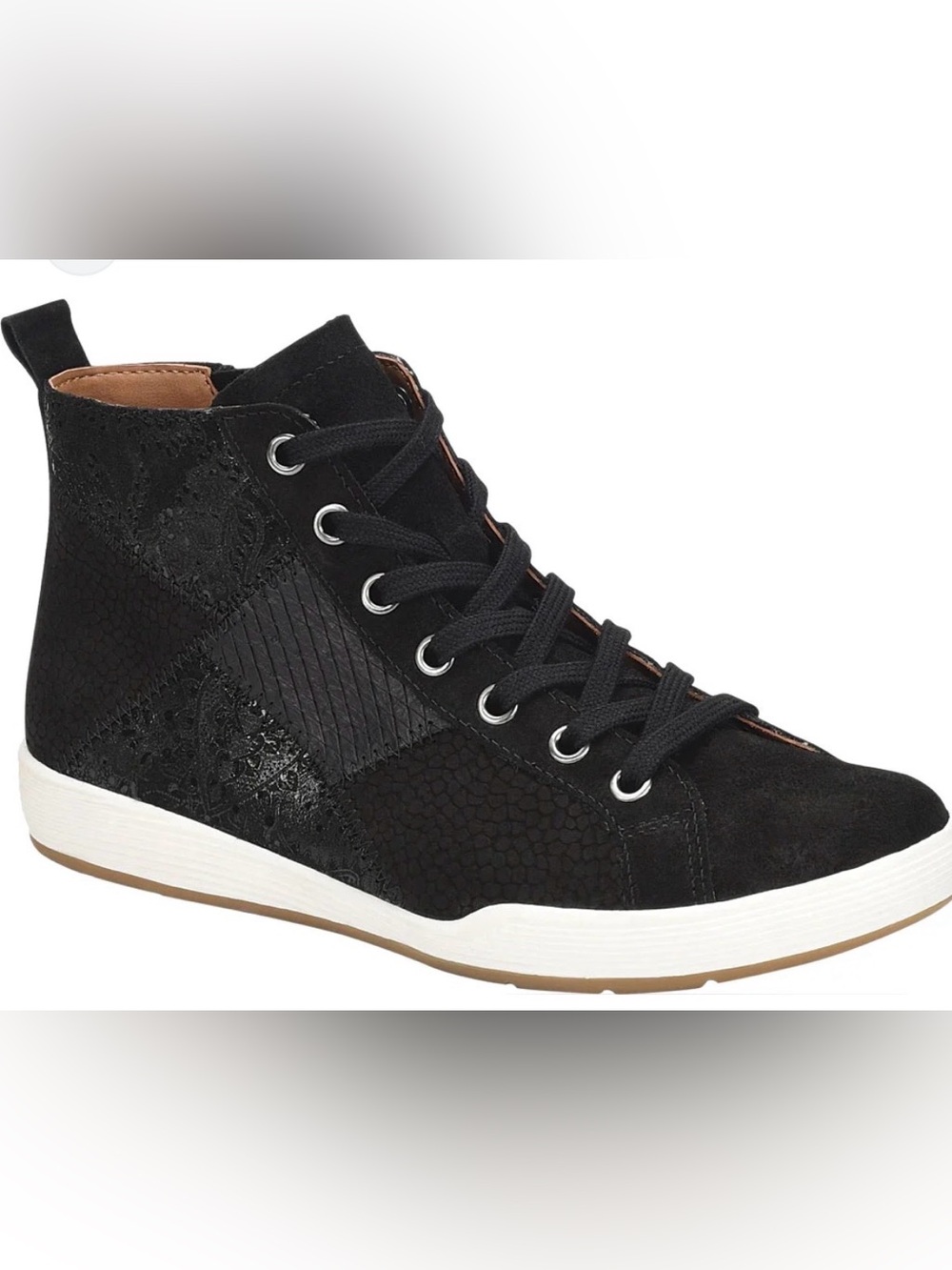 Comfortiva Black High-Top Lace-Up Sneaker with White Sole